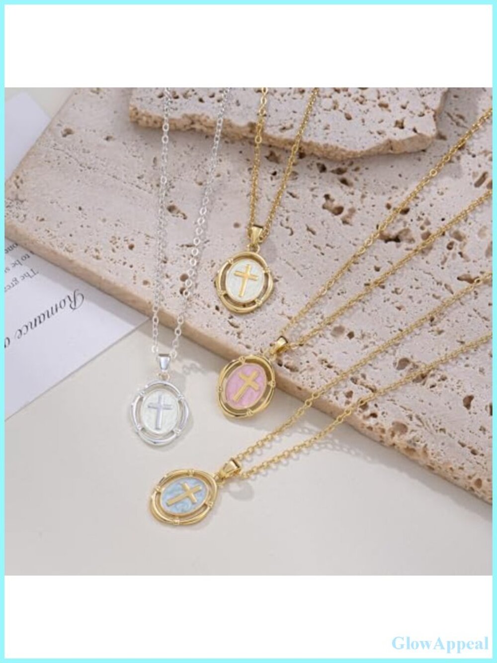 14K Gold Plated Sterling Silver Oval Cross Pendant Necklace for Women - Picture 6 of 6